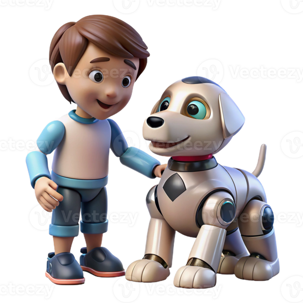 serene abstract A robotic dog interacting with a human child, warm, friendly lighting, heartwarming style authentic png