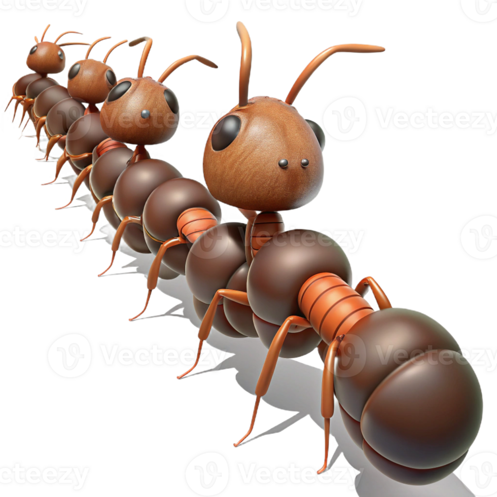 vibrant creative A colony of ants marching in a line, carrying food back to their nest, rendered in a detailed, naturalistic style high resolution png