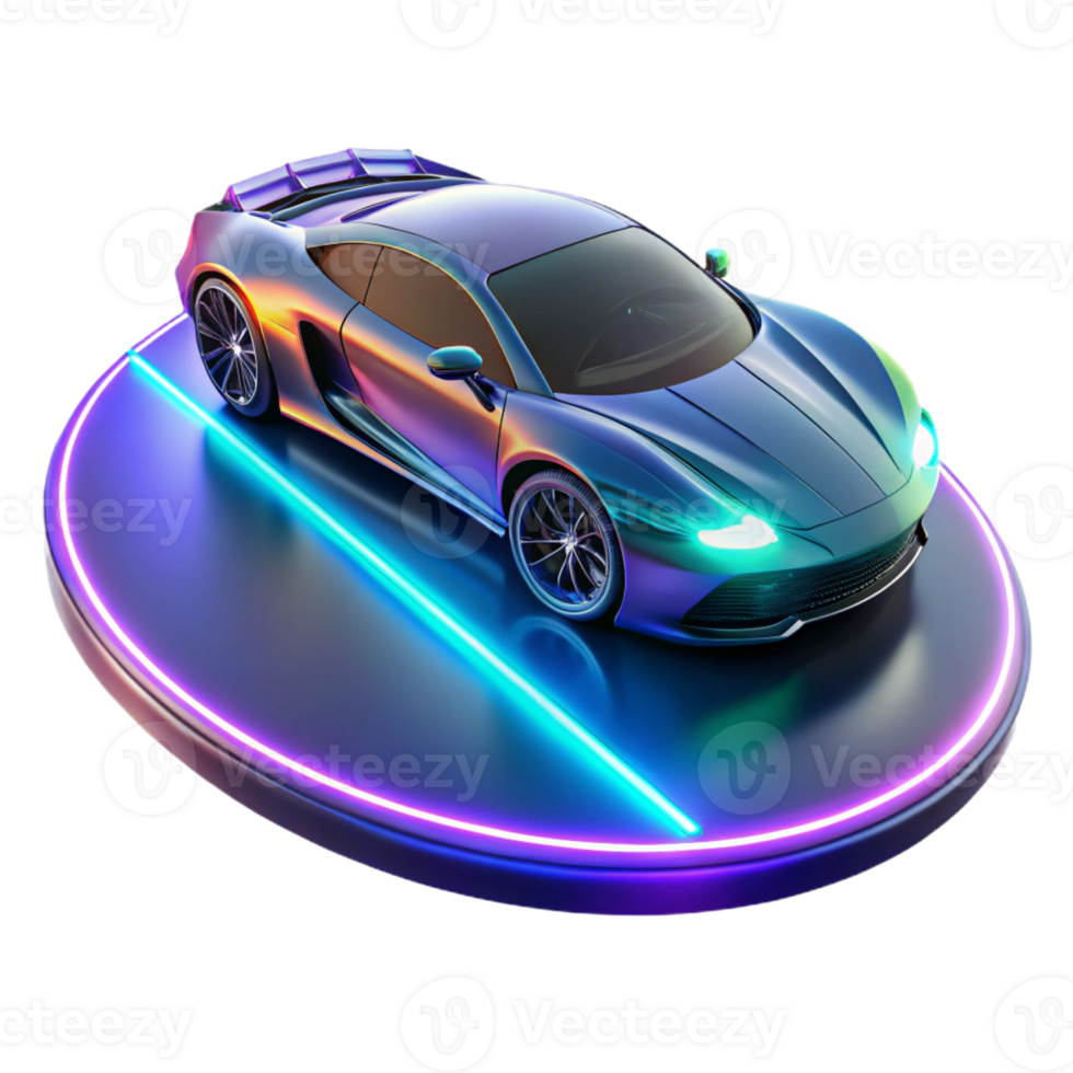 serene abstract A futuristic sports car hovering above a neon-lit racetrack, leaving a trail of light in its wake. Cyberpunk style professional png
