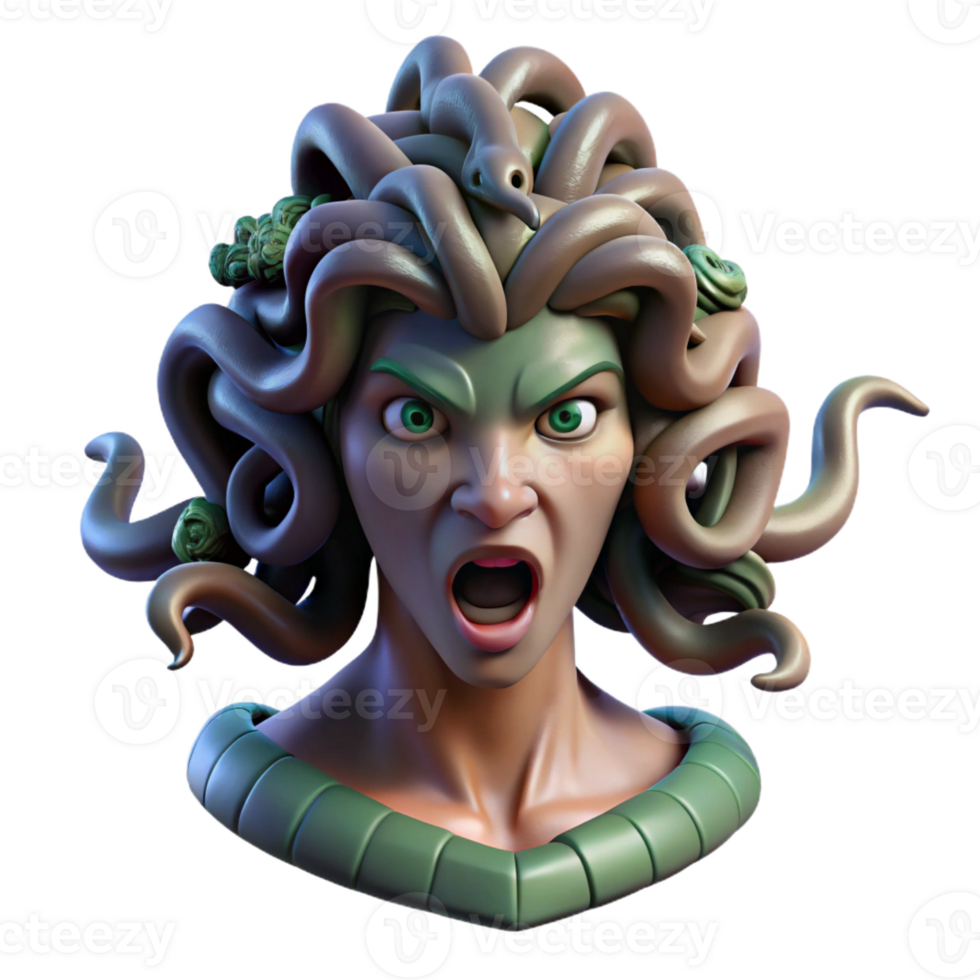 magnificent artistic A fierce gorgon with snakes for hair, turning a warrior to stone, in a dramatic, baroque style, with chiaroscuro lighting high resolution png