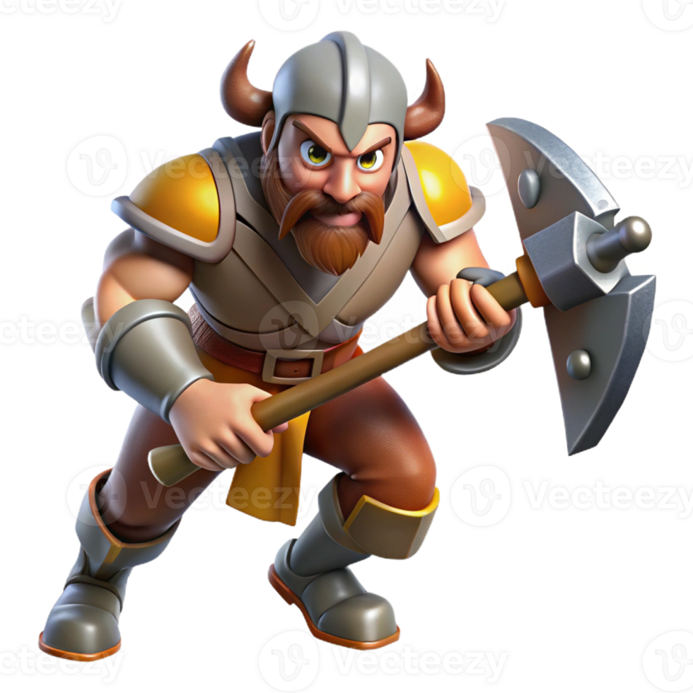 impressive vintage A fierce medieval warrior wielding a battle-axe, dynamic pose, realistic detail, dramatic lighting 4K png