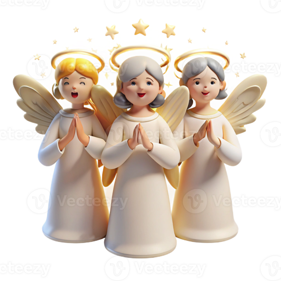 stunning vintage A group of celestial beings with glowing wings and halos, singing in harmony. Soft, heavenly light, angelic fantasy style premium png