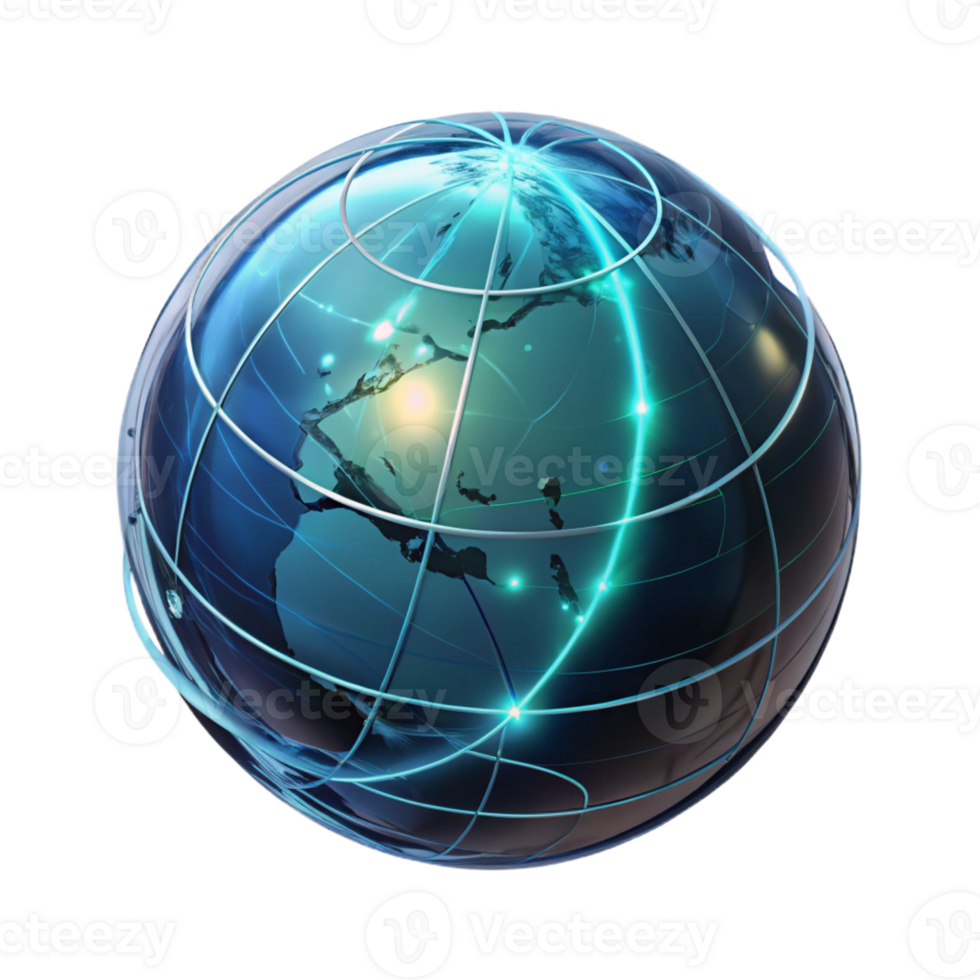 extraordinary abstract A holographic projection of Earth rotating slowly, lines of data streaming across its surface, dark, dramatic lighting, futuristic style high resolution png
