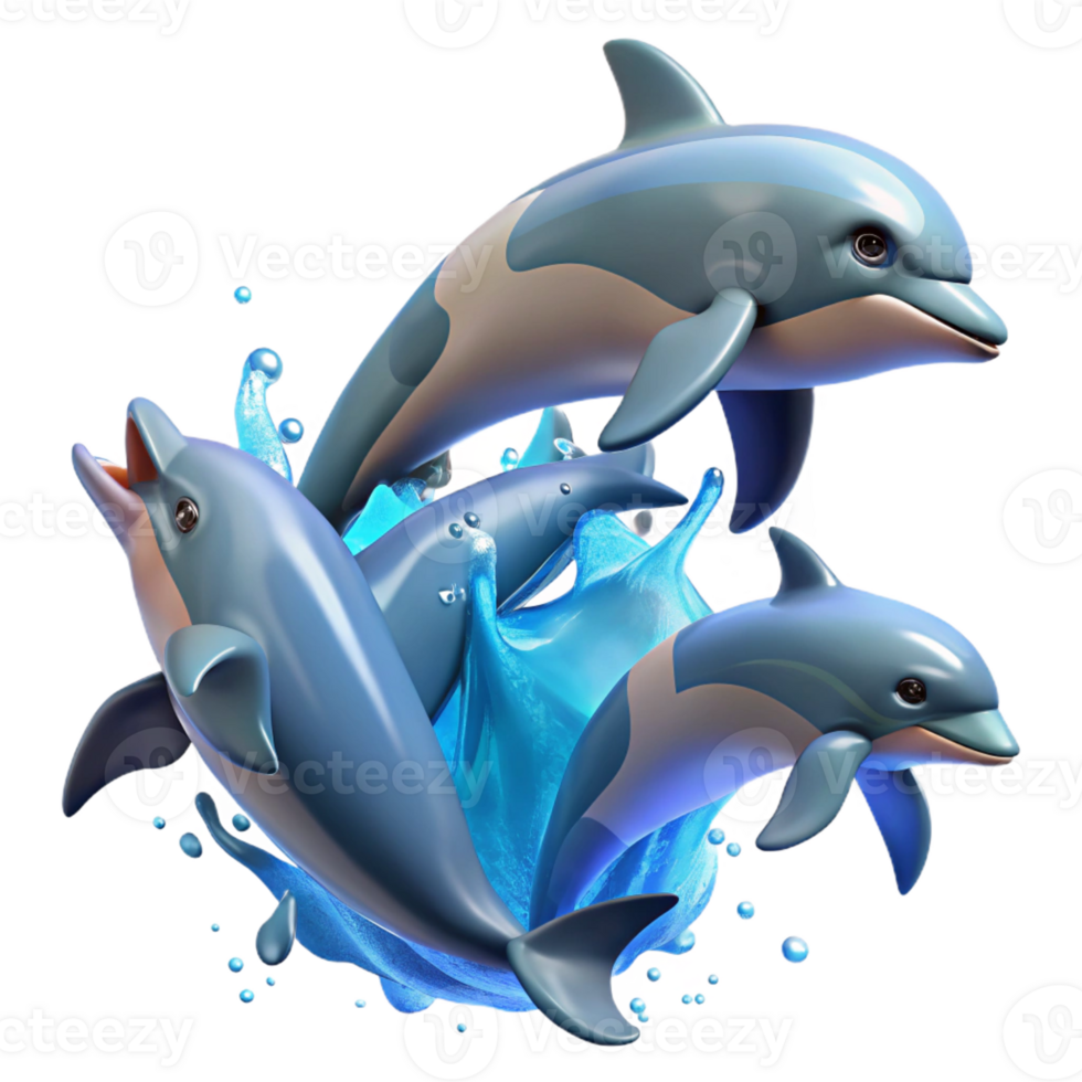magnificent creative A group of dolphins leaping out of the ocean, dynamic and playful, underwater photography detailed png