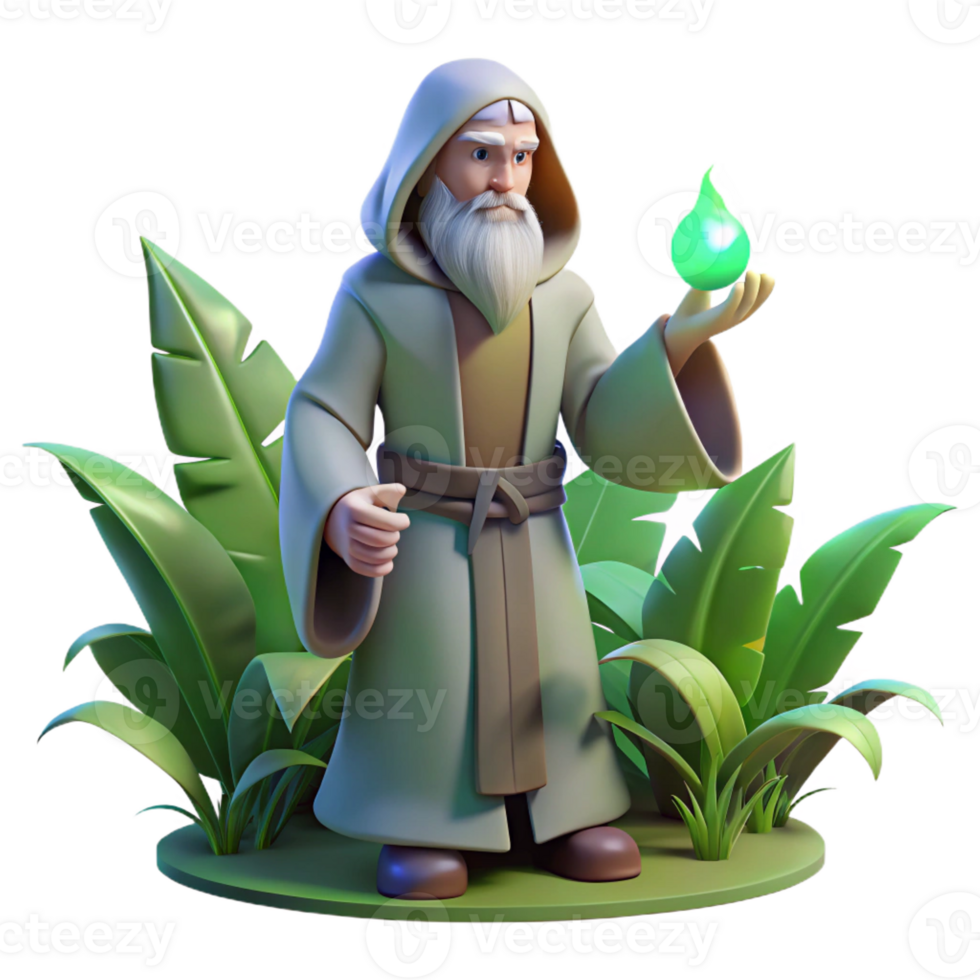 vibrant rustic A wise old druid casting a healing spell, surrounded by glowing plants. Soft, ethereal lighting. Pre-Raphaelite style 4K png