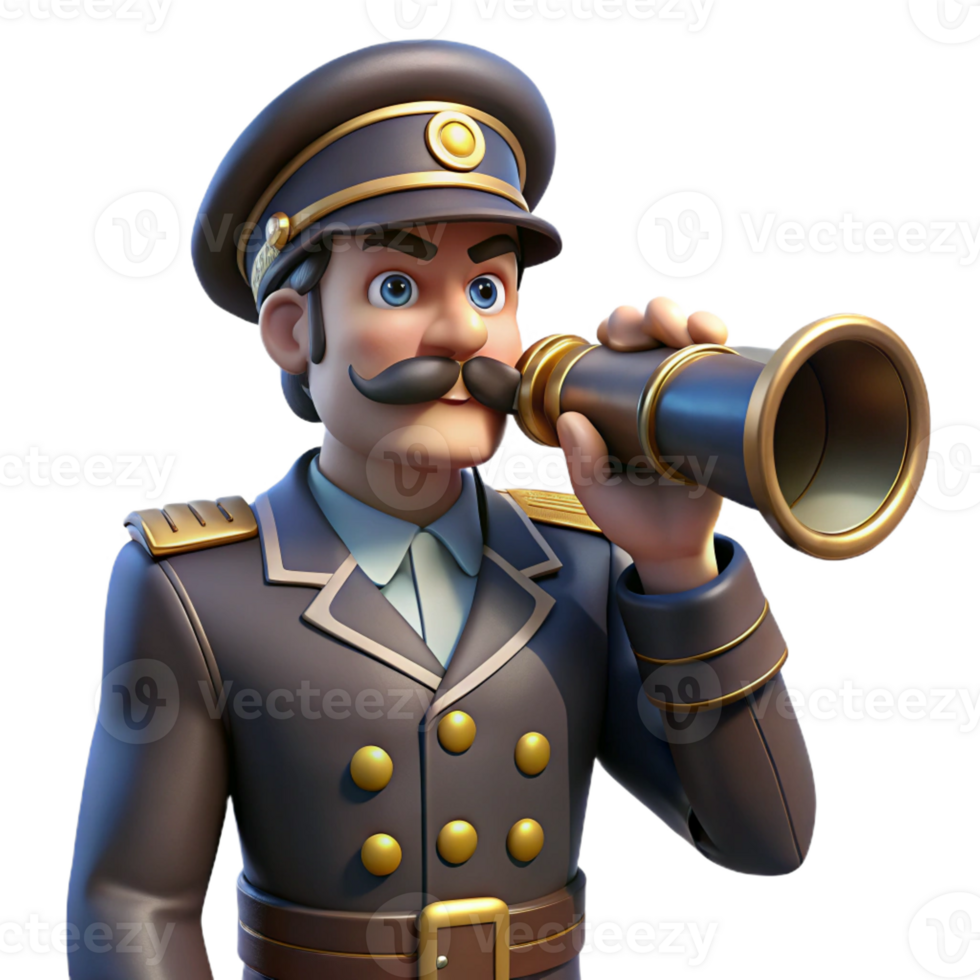 serene abstract A steampunk airship captain, looking through a telescope, detailed uniform, dimly lit, dramatic style high resolution png
