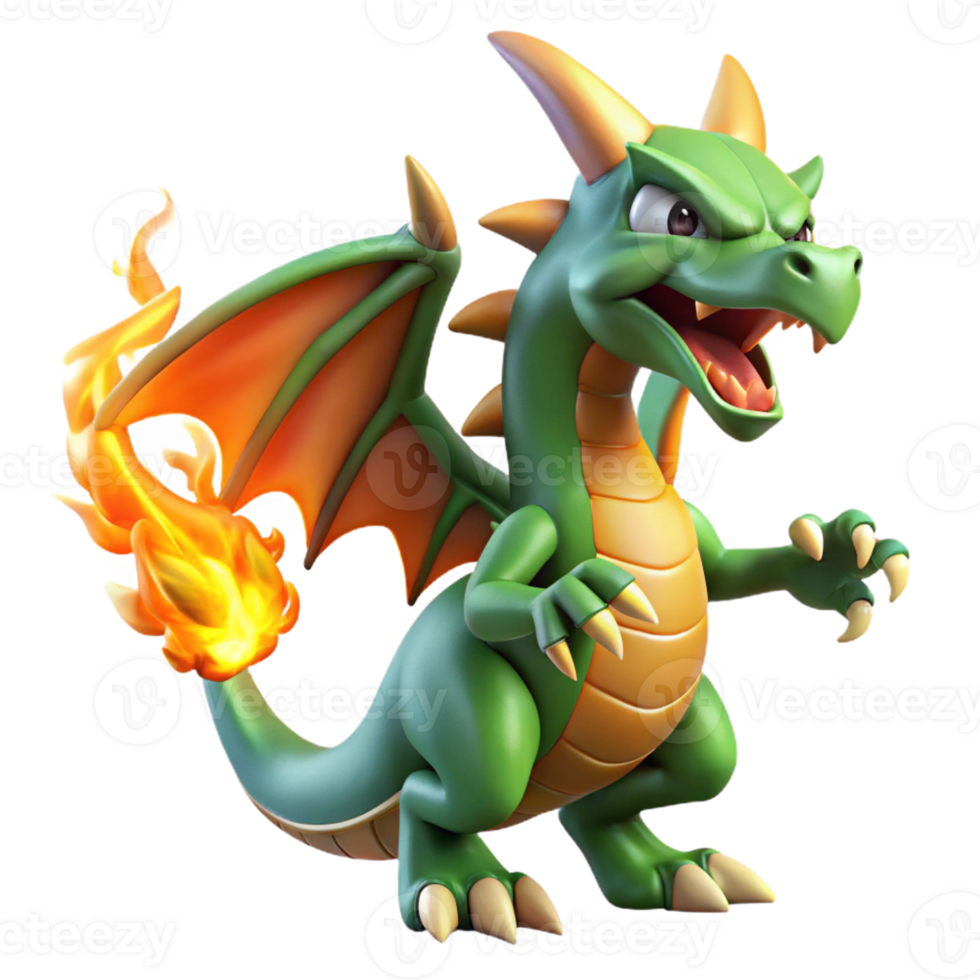 magnificent vintage A fierce dragon with emerald scales breathing a stream of fire, illuminated by the flames. Comic book style, dynamic pose detailed png