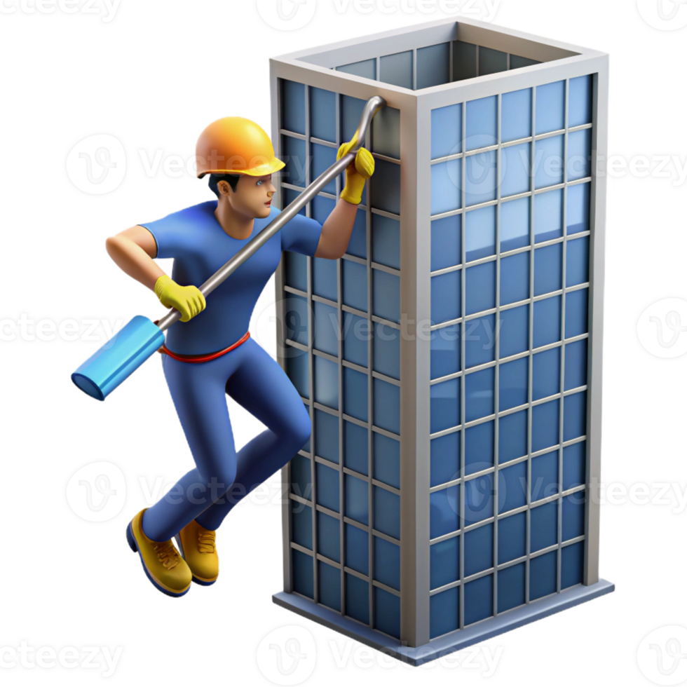 vibrant artistic A window washer cleaning the windows of a skyscraper, urban occupations photography, dizzying perspective genuine png