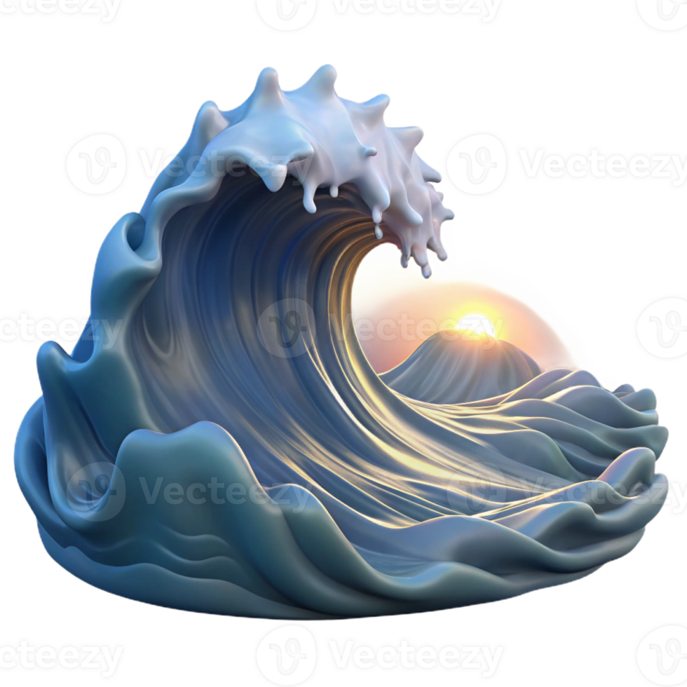 beautiful contemporary A crashing ocean wave at dawn, spray illuminated by the rising sun, photorealistic style premium png