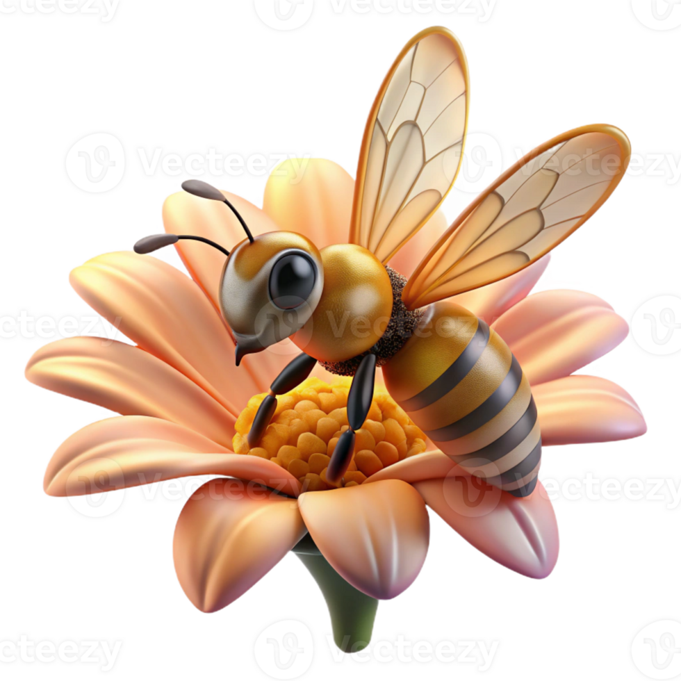 impressive contemporary A close-up of a bee collecting pollen from a flower, with a detailed, macro photography style authentic png