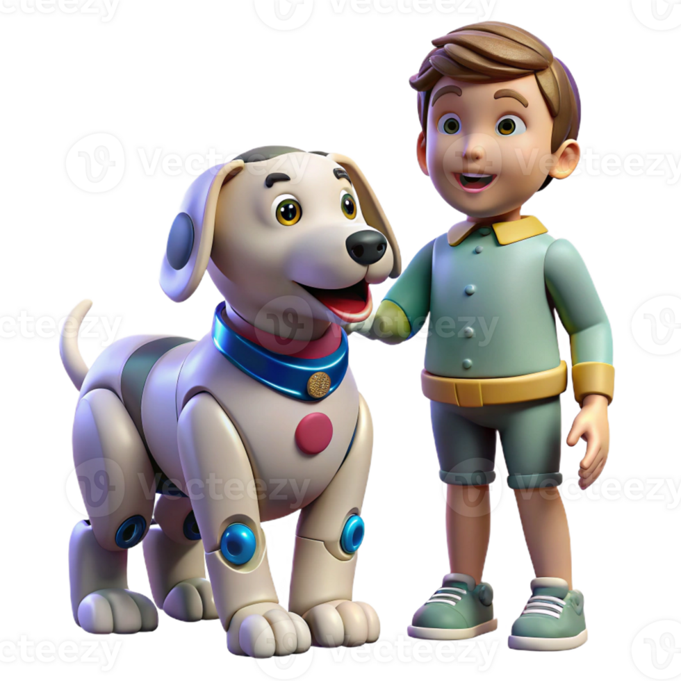 magnificent classic A robotic dog interacting with a child, friendly and playful, family-friendly theme high quality png