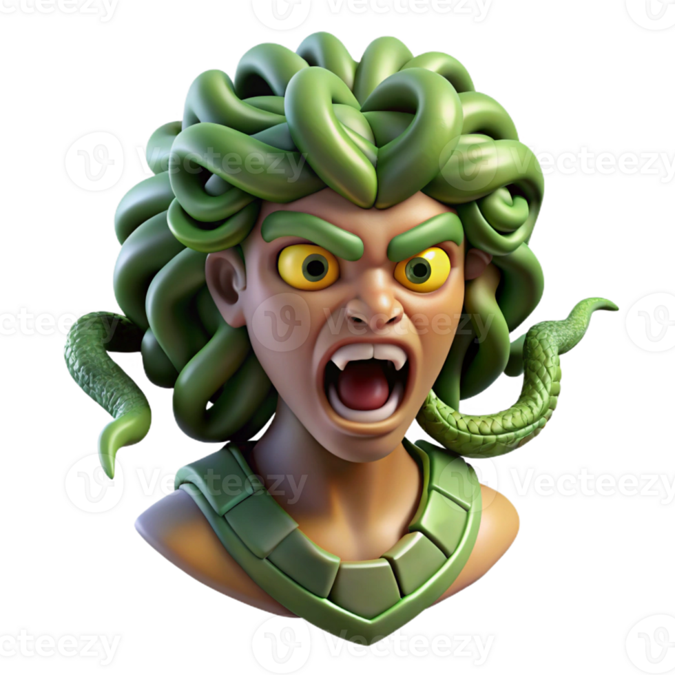elegant minimalist A fierce gorgon with snake hair and a petrifying gaze, turning a warrior to stone. Dramatic, high-contrast lighting. Mythological style high quality png