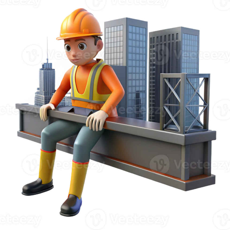 beautiful traditional A construction worker taking a break on a girder high above the city, industrial photography, high contrast lighting detailed png