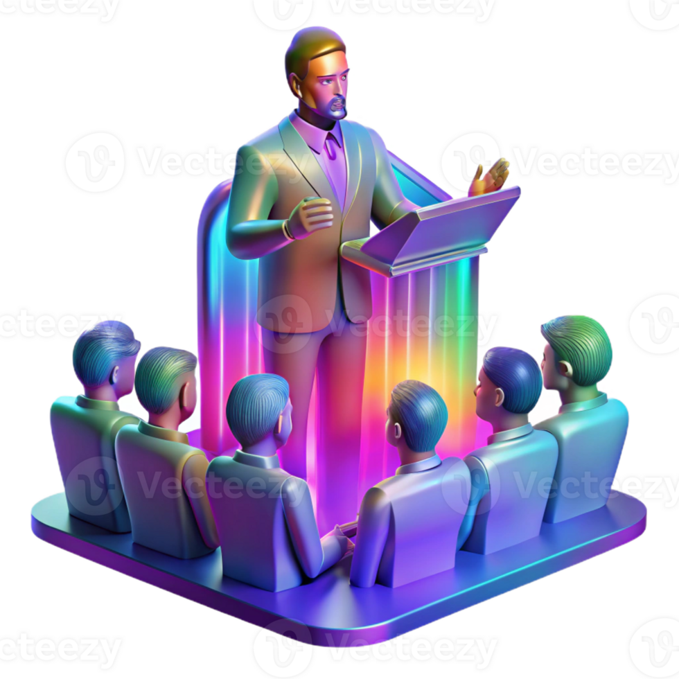 stunning abstract A holographic projection of a political leader addressing a crowd, distorted visuals, glitch art style, vibrant neon colors, dramatic lighting 4K png