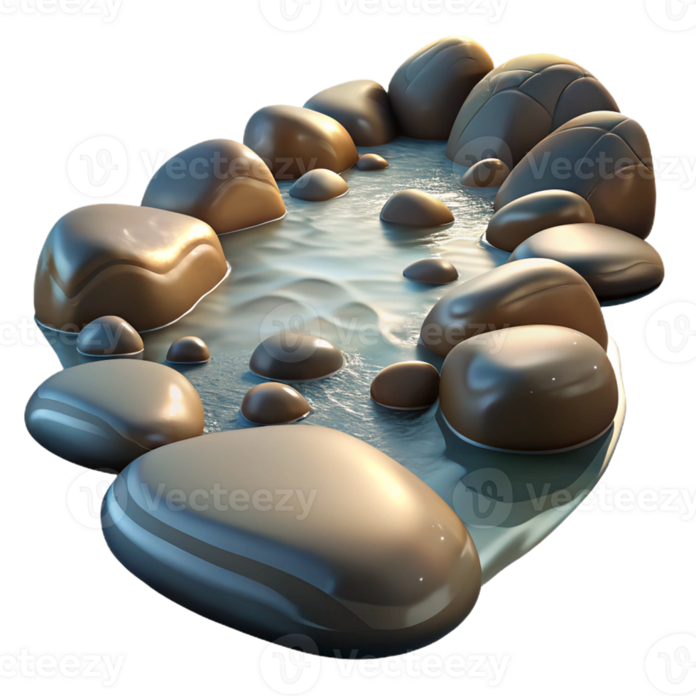 elegant creative A babbling brook flowing over smooth river stones, sunlight reflecting on the water's surface, with a calming, nature photography style high resolution png