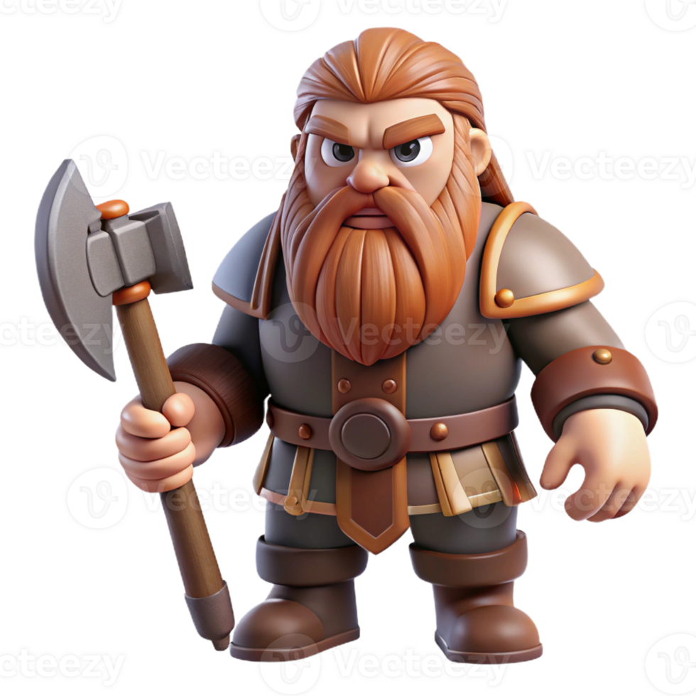 vibrant contemporary A stoic dwarf with a long beard and a sturdy axe, standing guard in a mountain pass. Bright, mountainous lighting. Realistic style premium png
