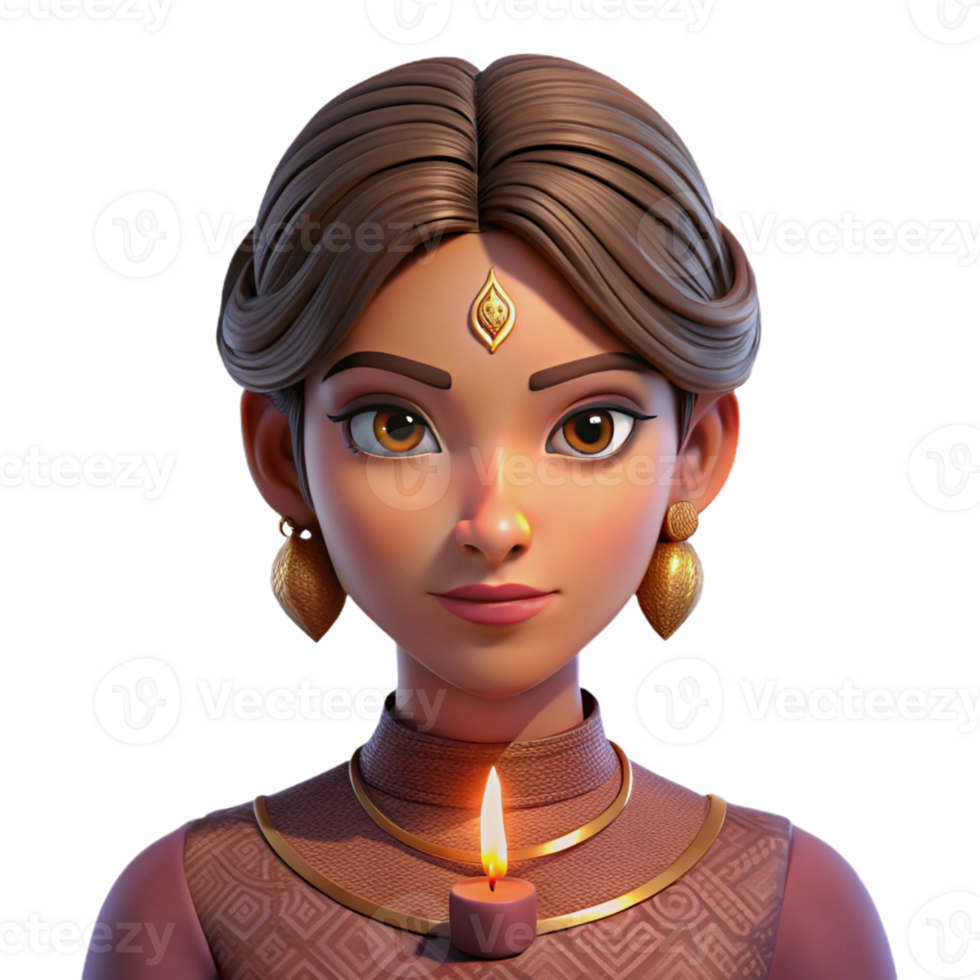 elegant creative Portrait of a young woman with intricate henna tattoos and a serene expression, lit by warm candlelight, in a traditional Indian art style high resolution png