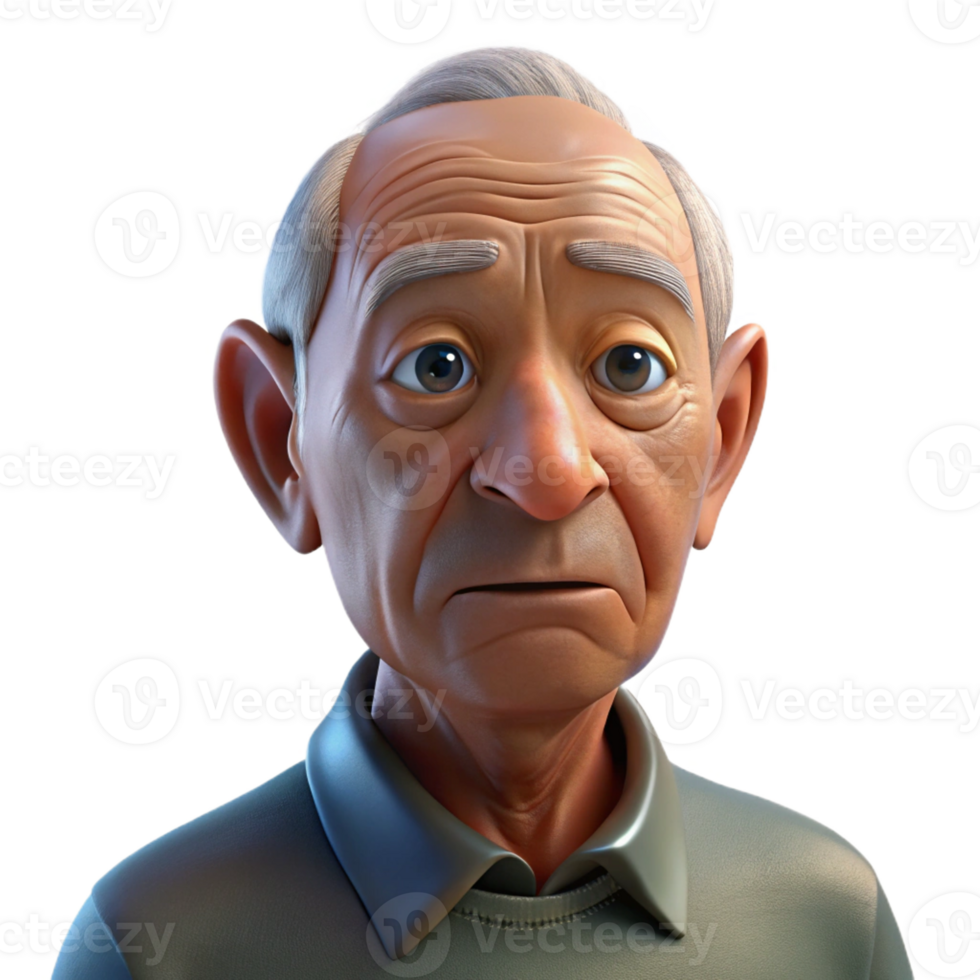 vibrant classic Close-up portrait of an elderly man with deep wrinkles and a weathered face, illuminated by a single spotlight from above, in a hyperrealistic style high quality png