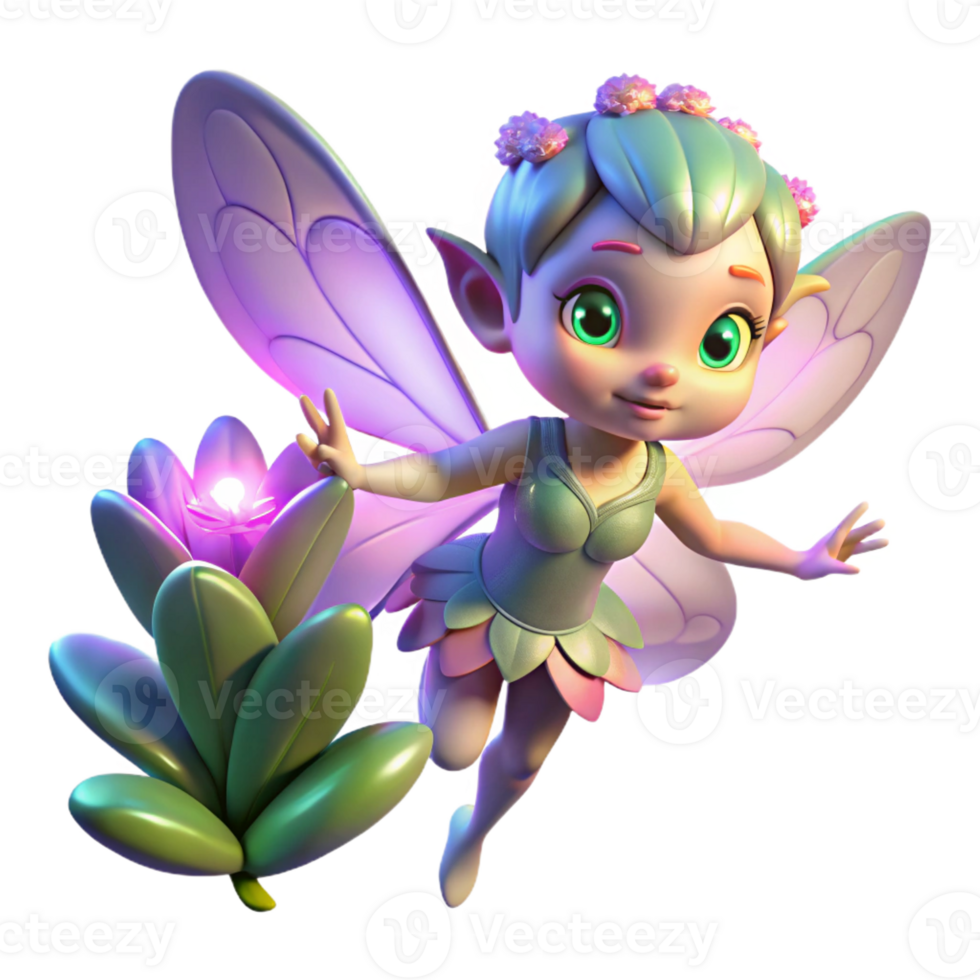 impressive artistic A playful pixie with iridescent wings and sparkling eyes, hovering among glowing flowers, illuminated by moonlight. Whimsical, magical, soft lighting, digital painting genuine png