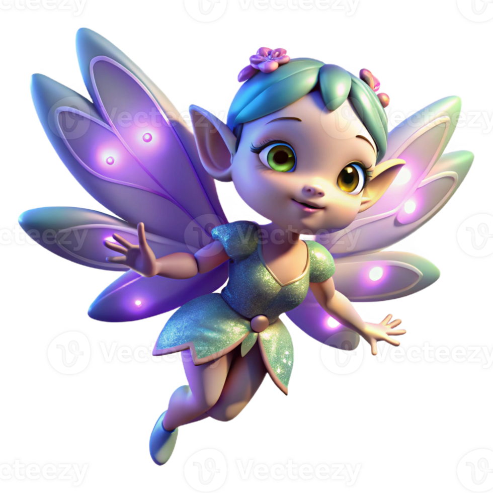 vibrant rustic A playful pixie with iridescent wings and sparkling eyes, hovering among glowing flowers, illuminated by moonlight. Whimsical, magical, soft lighting, digital painting premium png
