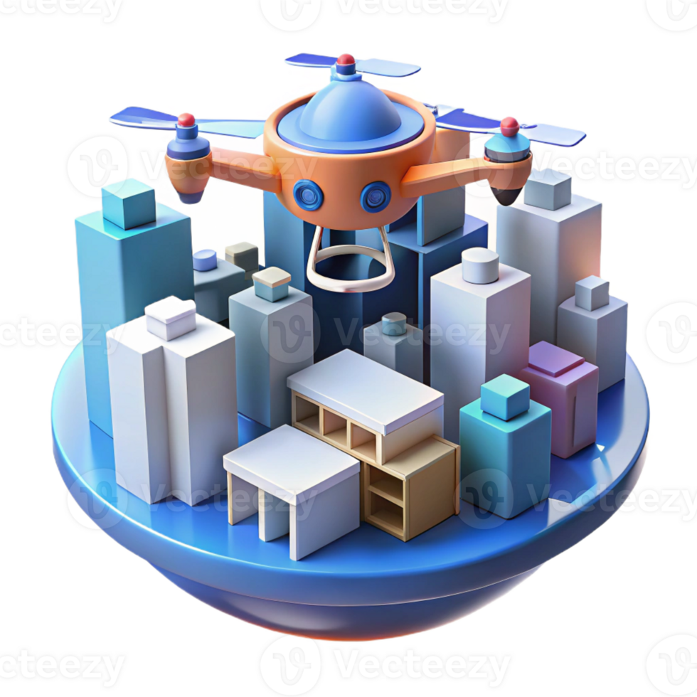 magnificent minimalist A drone delivering a package in a futuristic city, aerial perspective, dynamic lighting authentic png