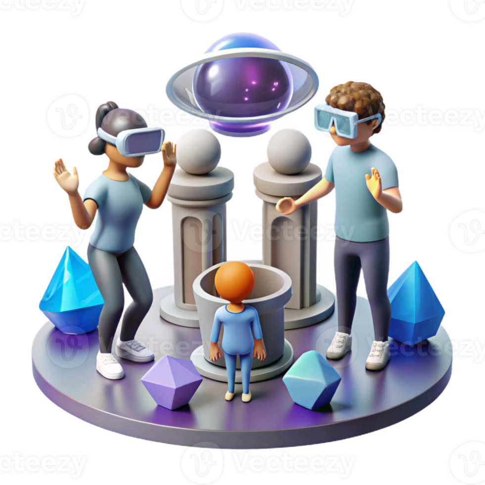 wonderful artistic A group of humans with augmented reality headsets exploring a virtual museum, surrounded by holographic artifacts. Photorealistic style detailed png