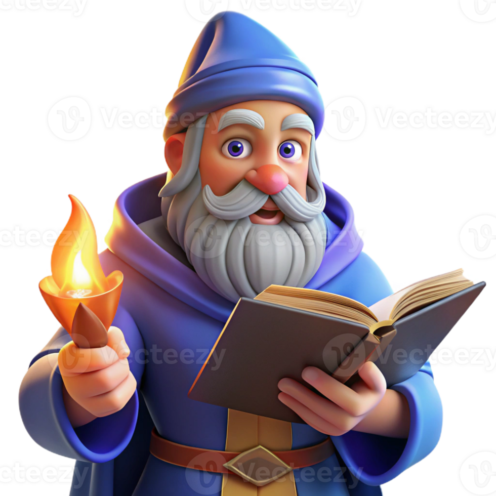 extraordinary rustic A wise old wizard with a long white beard and twinkling blue eyes studies an ancient tome. Warm, firelight. Renaissance painting style exclusive png