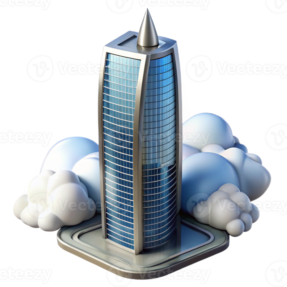 stunning creative A sleek, glass and steel skyscraper piercing the clouds, bright midday sunlight, architectural rendering style 4K png