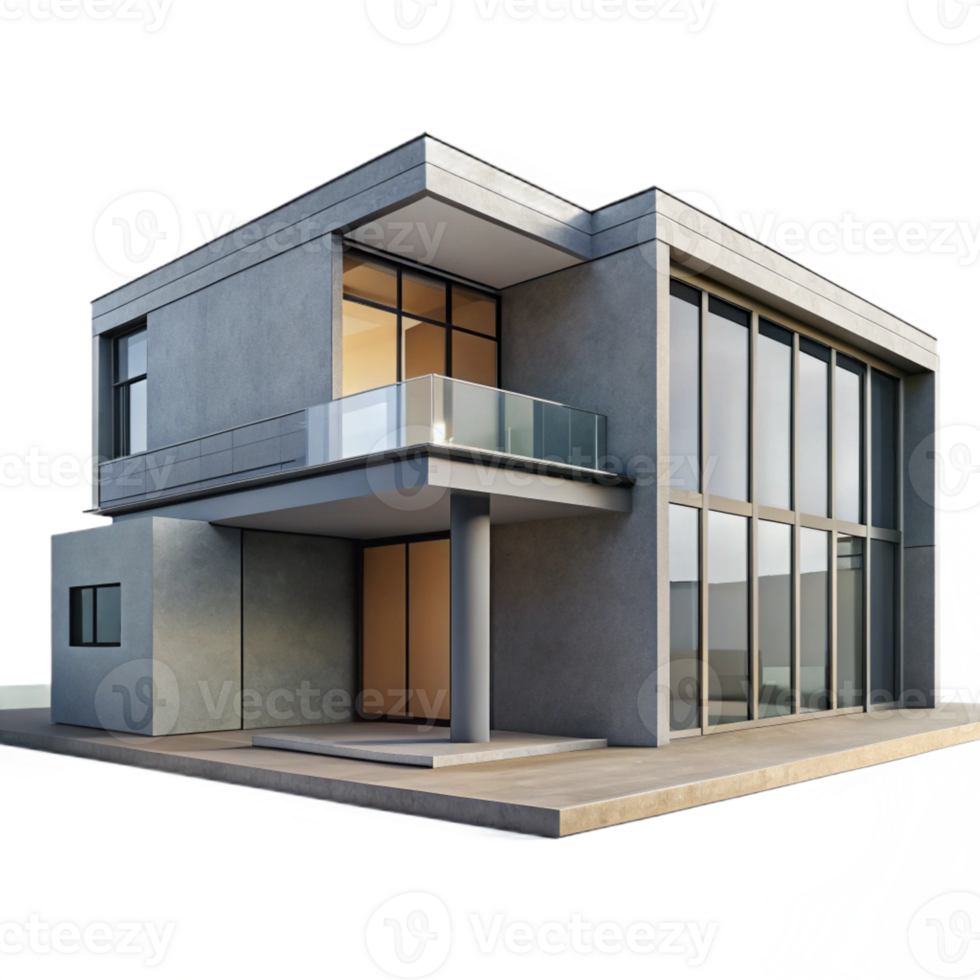 serene minimalist Modern minimalist house, concrete walls, floor-to-ceiling windows, desert landscape, sleek style authentic png