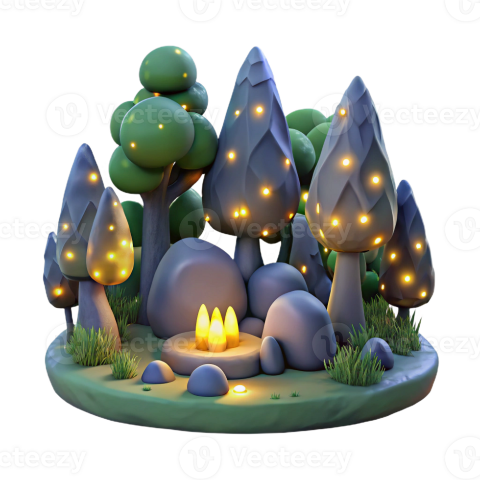 stunning creative A group of fireflies illuminating a dark forest, in a magical, ethereal style exclusive png