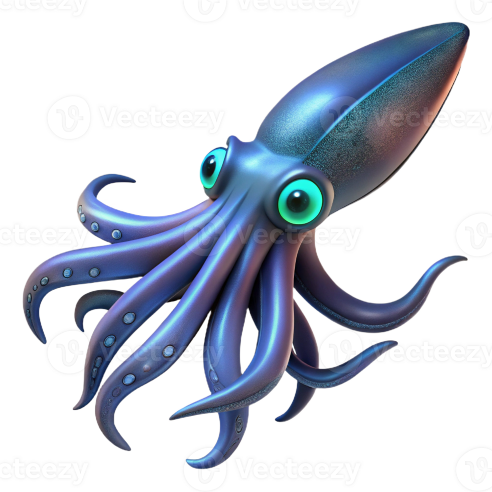 magnificent modern A giant squid swimming in the deep ocean, bioluminescent lighting, mysterious and surreal style high quality png