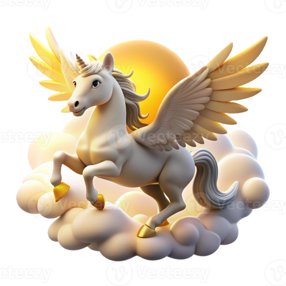 extraordinary vintage A graceful Pegasus soaring through the clouds, illuminated by the rays of the rising sun. Bright, optimistic lighting. Art Nouveau style high resolution png