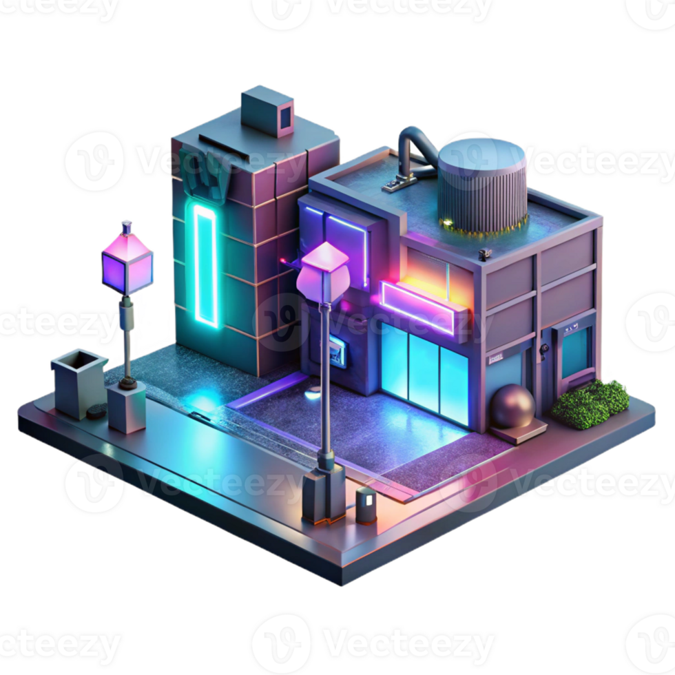 stunning creative Cyberpunk street scene, holographic advertisements, neon signs, rainy night, dystopian style genuine png