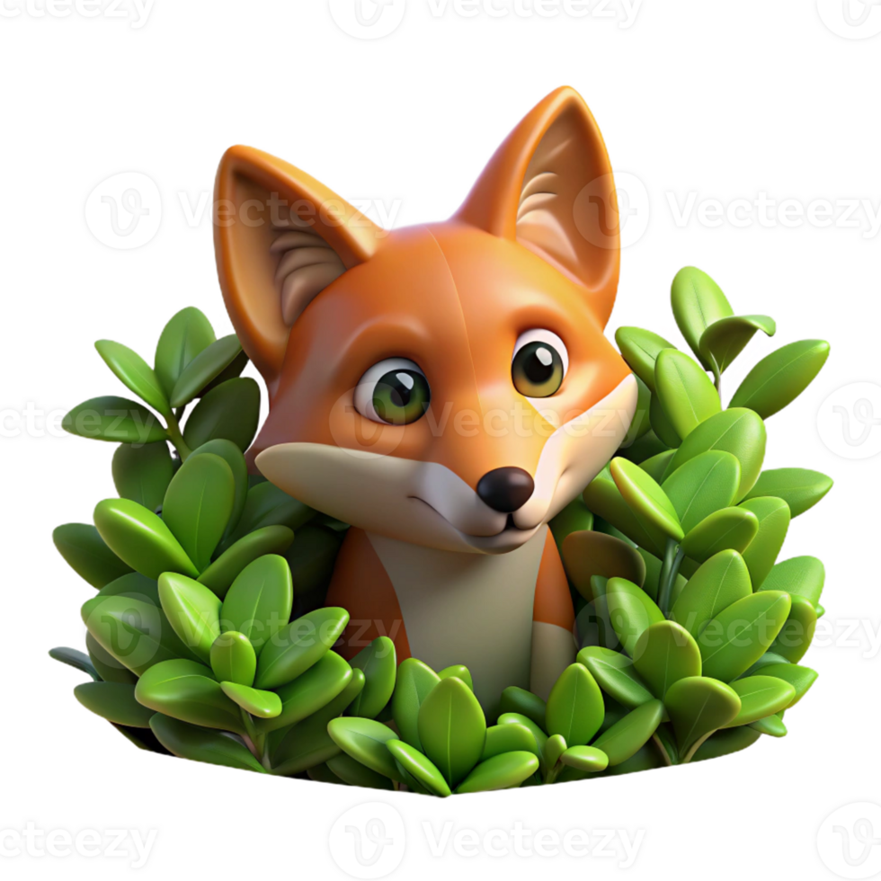 extraordinary modern A sly fox peering out from behind a bush, dappled sunlight, illustrative style high resolution png