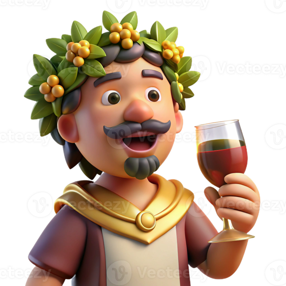 extraordinary minimalist A drunken Dionysus with a crown of ivy and a wine-filled goblet, surrounded by revelers. Baroque style. Festive, warm lighting original png