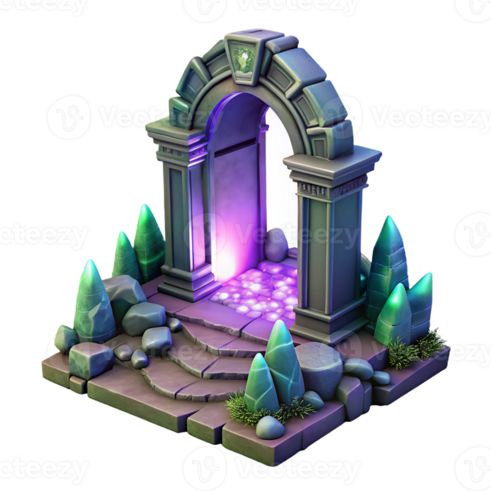 stunning minimalist A mystical portal shimmering with iridescent light opening amidst ancient ruins, in a dramatic, fantasy art style high quality png