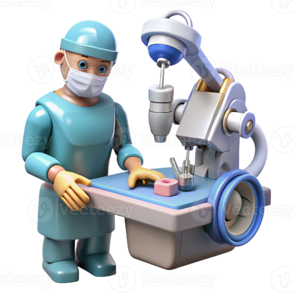 elegant minimalist A robotic surgeon performing a complex operation, precise and detailed, medical illustration style high resolution png