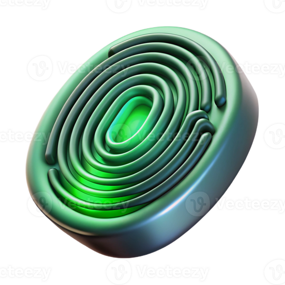 extraordinary creative A close-up of a fingerprint scanner glowing green, sharp, focused lighting, technological style high resolution png