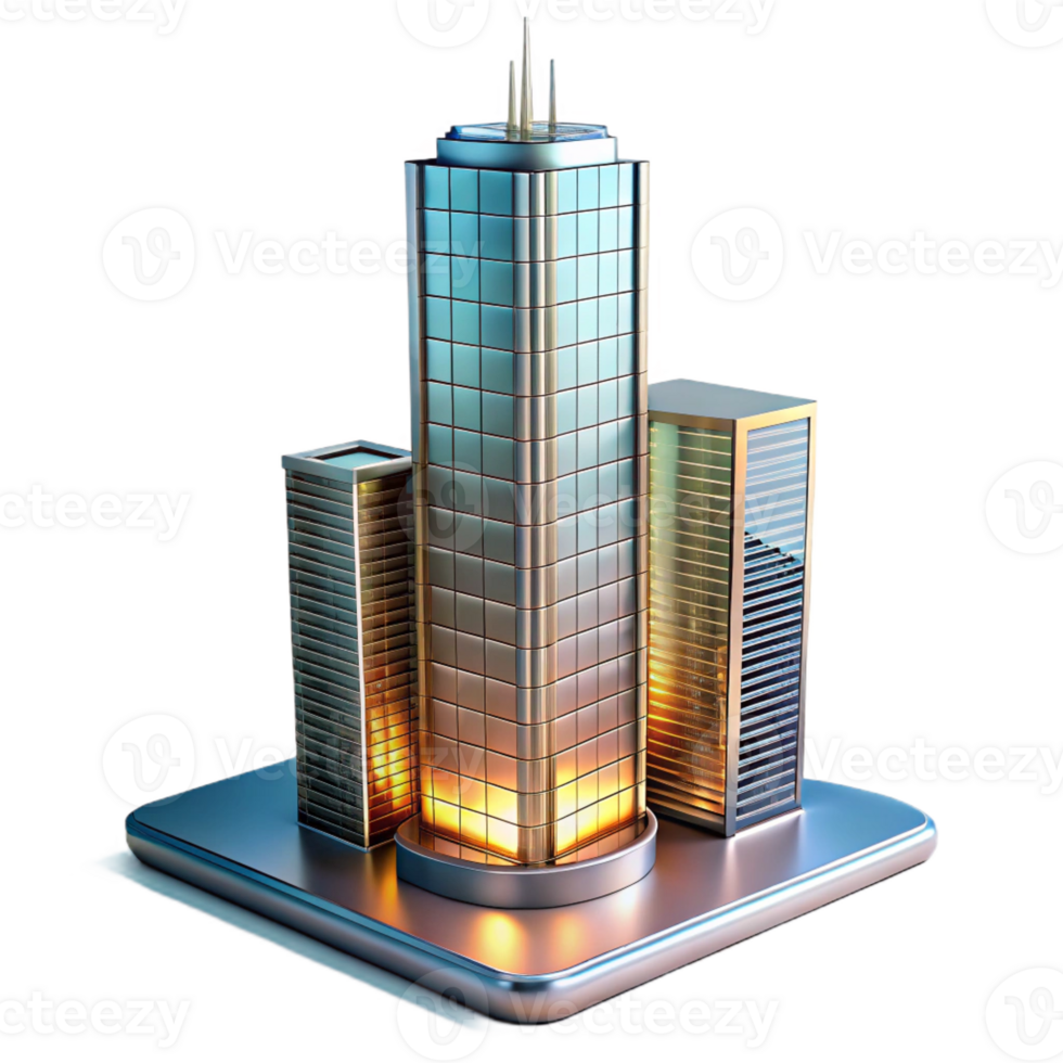 wonderful classic A modern glass and steel skyscraper with a sleek minimalist design, reflecting the city skyline, sunset lighting. Modern architecture, urban landscape, high-resolution premium png