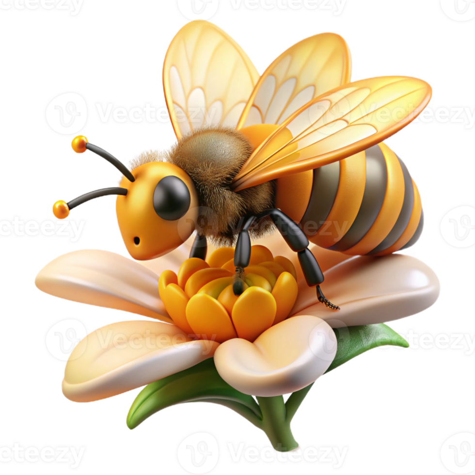 stunning classic A close-up of a bee collecting pollen from a flower, with a detailed, macro photography style exclusive png