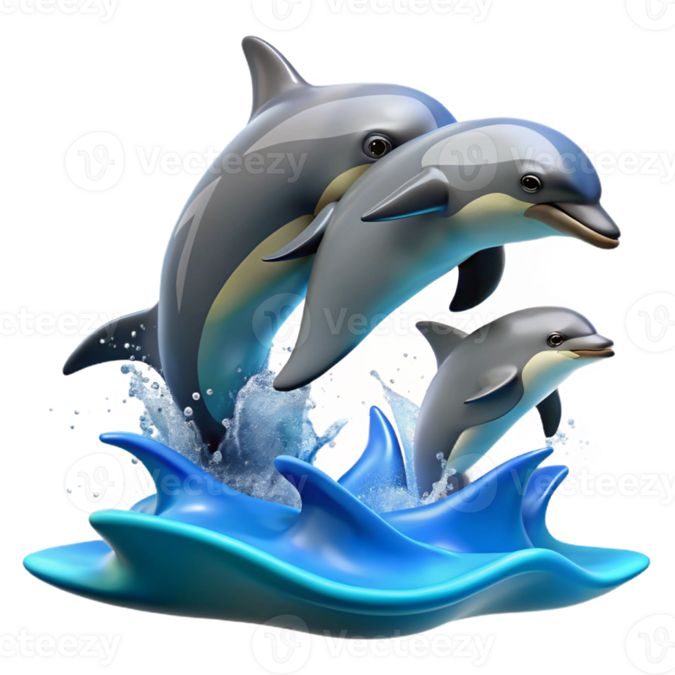 vibrant classic A group of dolphins leaping out of the ocean, dynamic lighting, realistic style high quality png