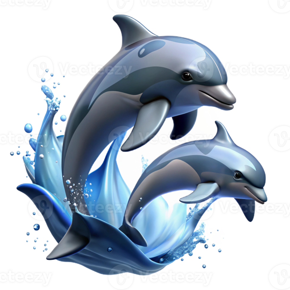beautiful creative A group of dolphins leaping out of the ocean, dynamic lighting, realistic style high quality png