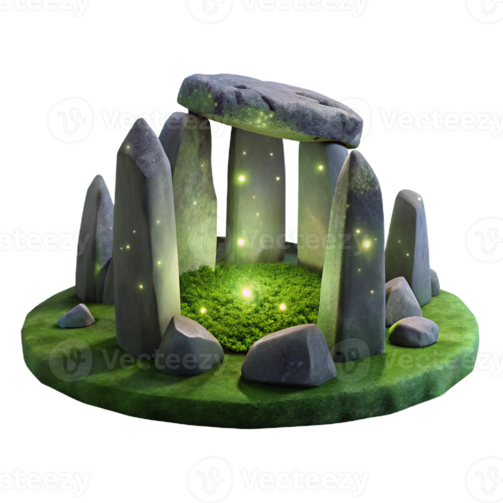 elegant classic An ancient, moss-covered stone circle pulsating with mystical energy under a starry night sky, in a photorealistic, atmospheric style exclusive png