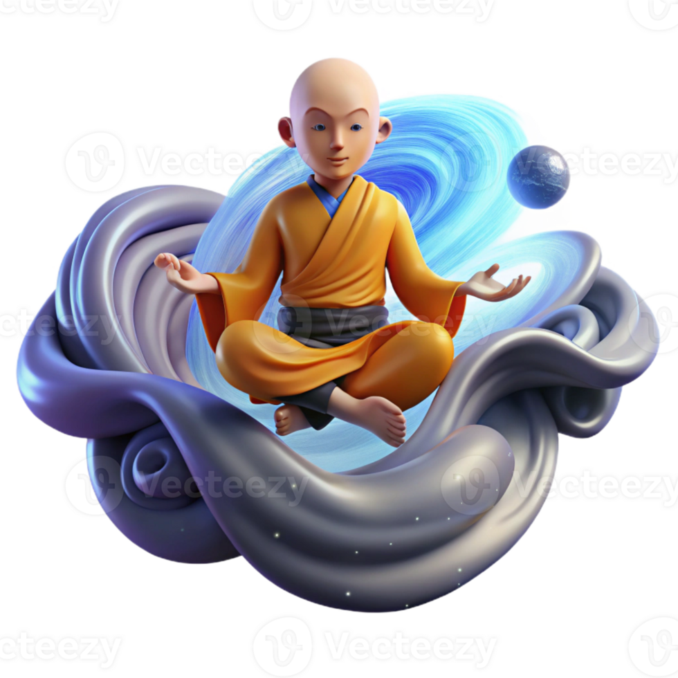 magnificent classic A serene, meditating monk levitating amidst a swirling nebula, bathed in soft, celestial light, in a realistic, spiritual art style detailed png