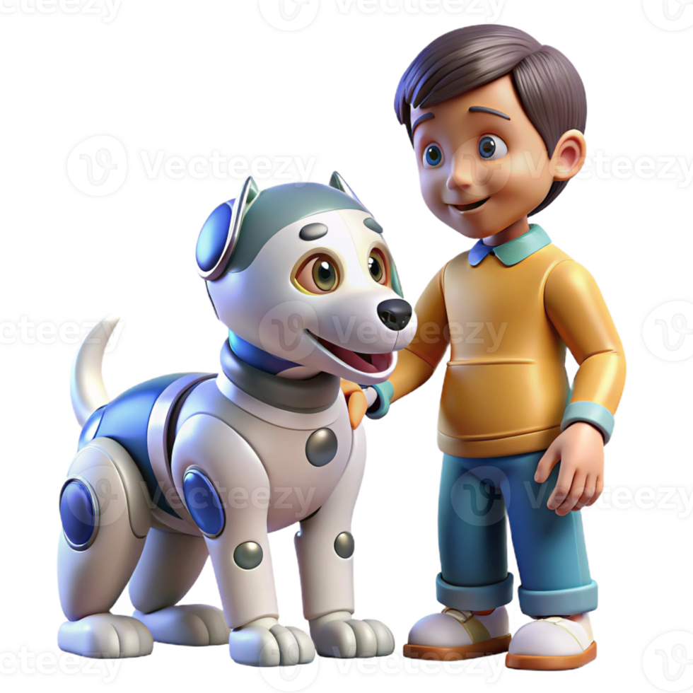 beautiful classic A robotic dog interacting with a human child, warm, friendly lighting, heartwarming style original png