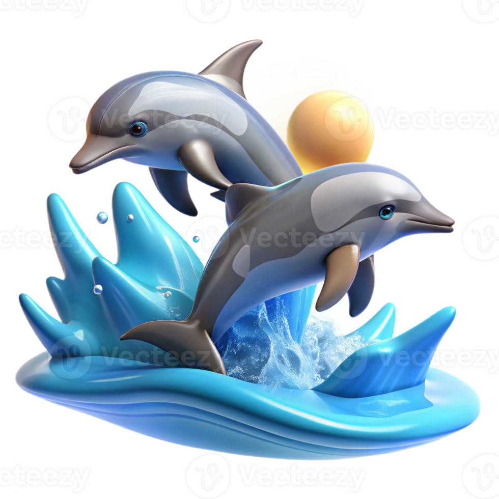 serene vintage A playful group of dolphins leaping out of the ocean waves, illuminated by the bright midday sun, in a photorealistic style exclusive png
