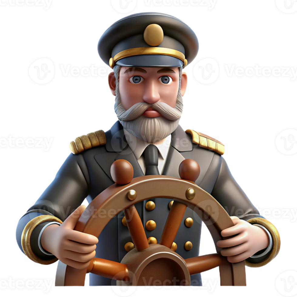 serene creative A steampunk airship captain, standing at the helm of his vessel, with a determined expression. Strong, directional lighting, portrait style, realistic rendering professional png