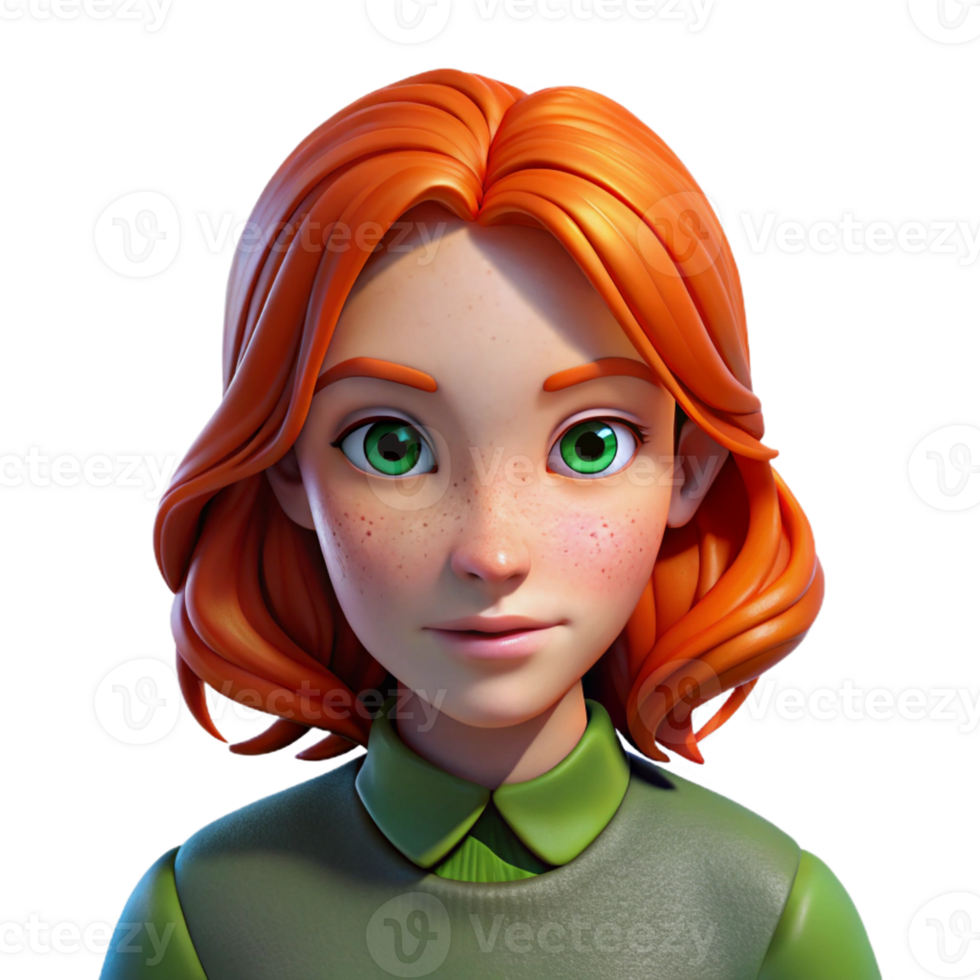 dramatic creative Portrait of a young woman with fiery red hair, freckles, and piercing green eyes, lit by a soft Rembrandt light, painted in the style of pre-Raphaelite Brotherhood premium png