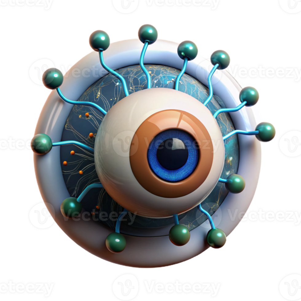magnificent classic A single human eye with circuits and data streams flowing out of it, forming a complex network, dramatic chiaroscuro lighting authentic png