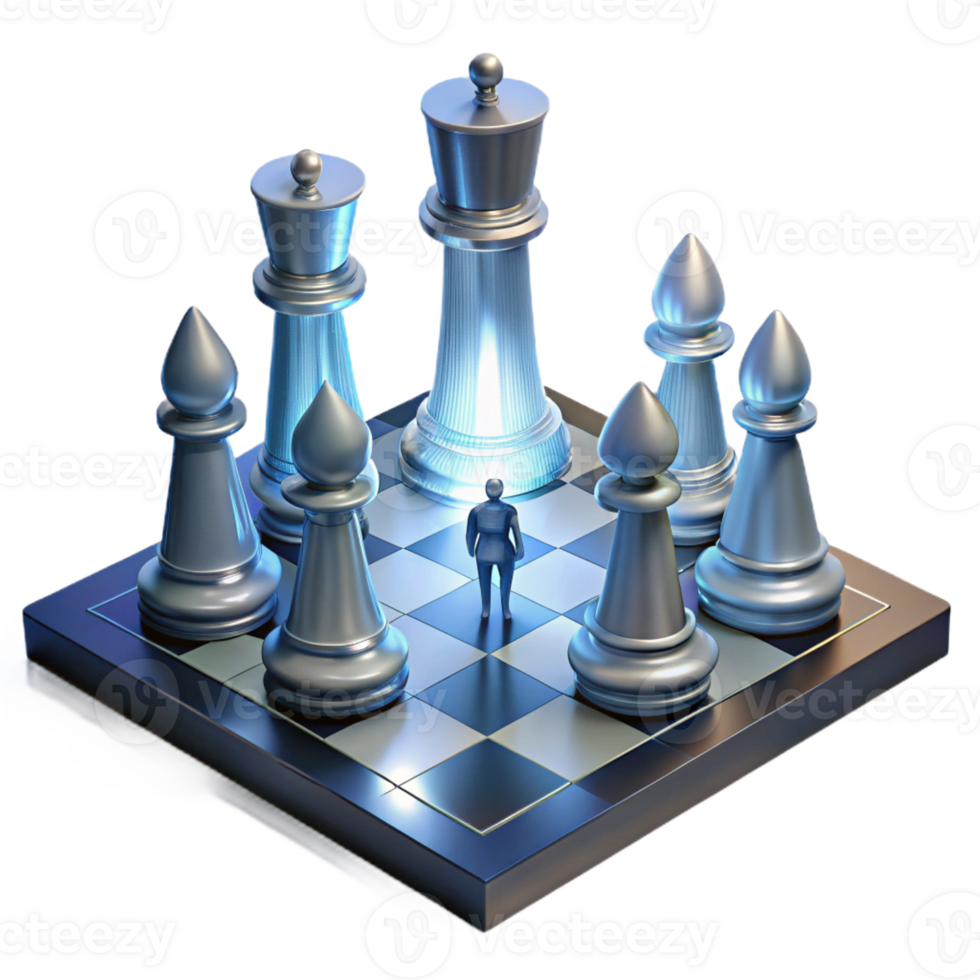 stunning traditional A giant chessboard with human pawns standing frozen in mid-game, illuminated by a dramatic spotlight. Surrealist photography style original png